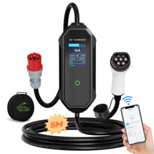 Evelectris okos állítható hordozható elektromos autó töltőkábel APP 3×16 A (11 kW) 5 méter Type2 hordtáskával, tartóval